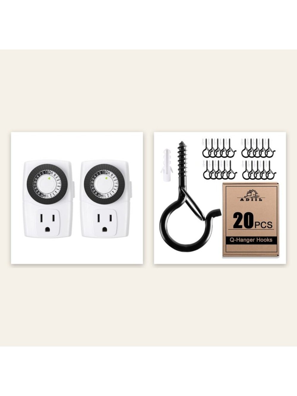 Holiday Light Timer Set 2 BN-LINK Indoor 24-Hour Mechanical Outlet Timers + 20 S